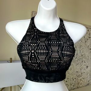 Alo Yoga Black Crochet Lace Crop Top Mesh Activewear Top Women's Size Small